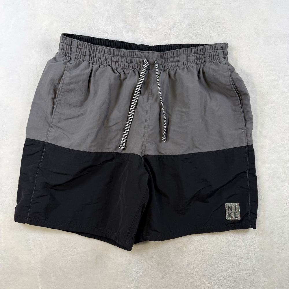 Nike Mens Black Gray Color Block Mesh Lined Split Swim Volley Shorts Size Large